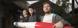 Richard Picard, Ethan Sichler, Will Morris and Edwin Betady with their test rocket