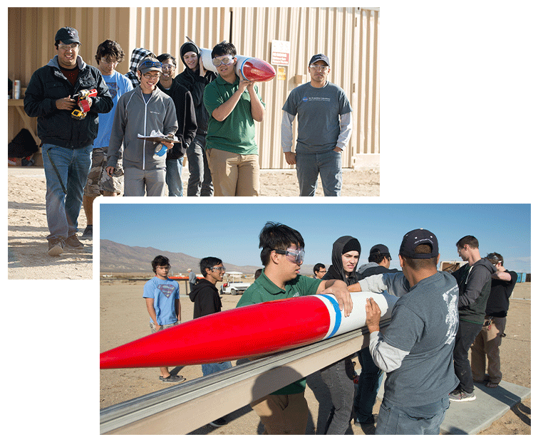 Rocketry Team members setting up their rocket for launch